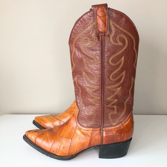 Vintage Other - Vintage Sergey Cabrini Exotic EEL Cognac Brown Leather Western Cowboy Boots